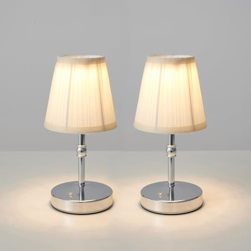 KPSHINE 3000 mah Battery lamp,5W LED Small Touch Lamps,3 Color Temperature Dimmable Rechargeable Lamp,Cordless Lamp for Kitchen,Mini Lamps for Small Spaces (Chrome,2 Pack) | Amazon (US)