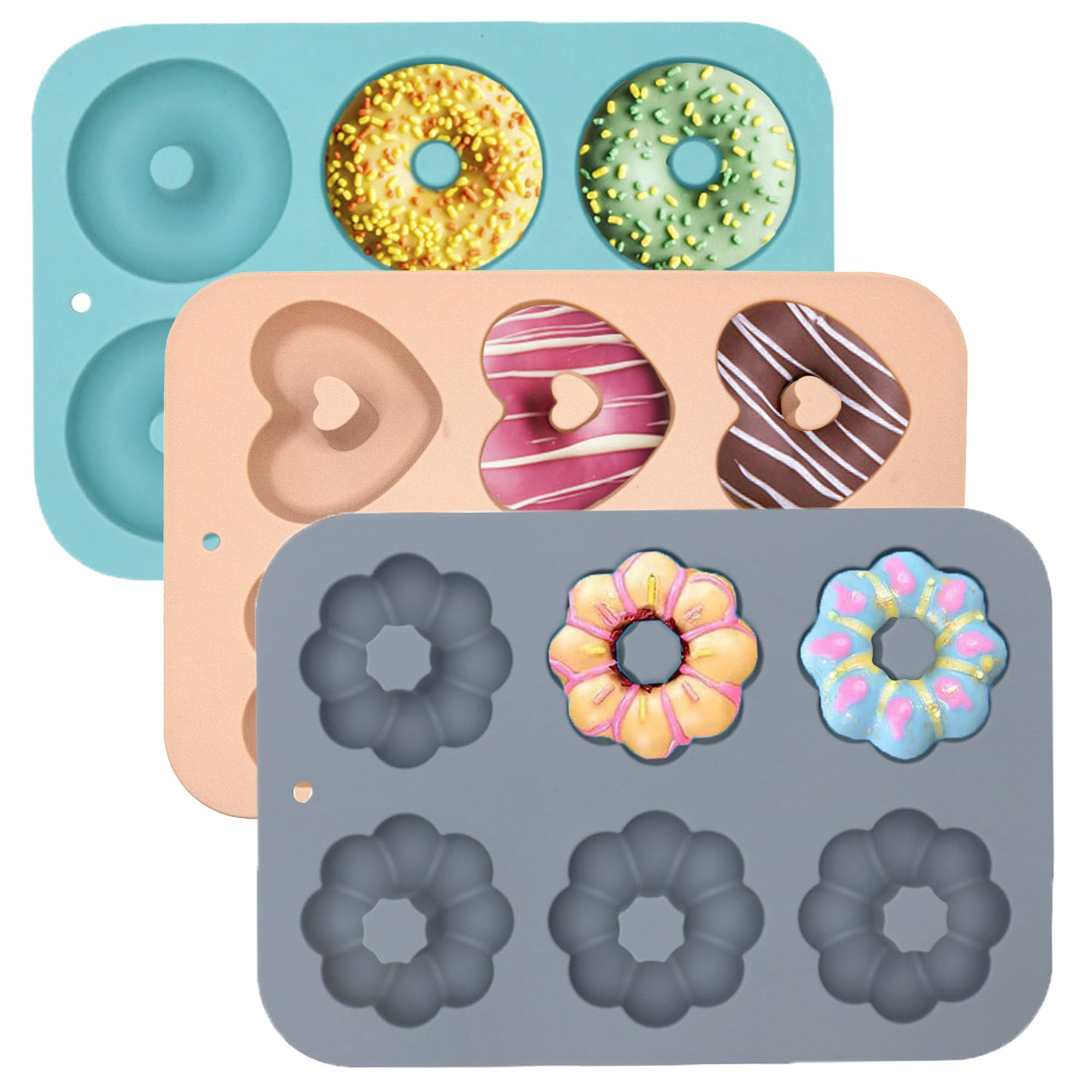 3 Pack Silicone Donut Pan for Baking, Non-Stick Doughnut Pan, 6 Cavity Heritage Bundtlette Cake S... | Amazon (US)