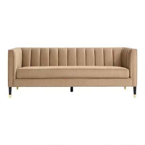 Leanna Camel Channel Tufted Velvet Sofa | World Market