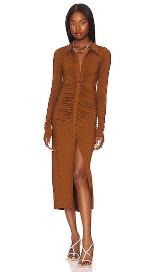 Good Touch Button Front Midi in Burnt Caramel002 | Revolve Clothing (Global)