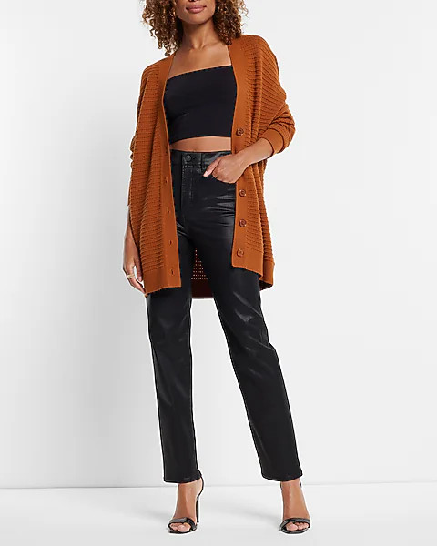 Textured Oversized Button Front Cardigan | Express