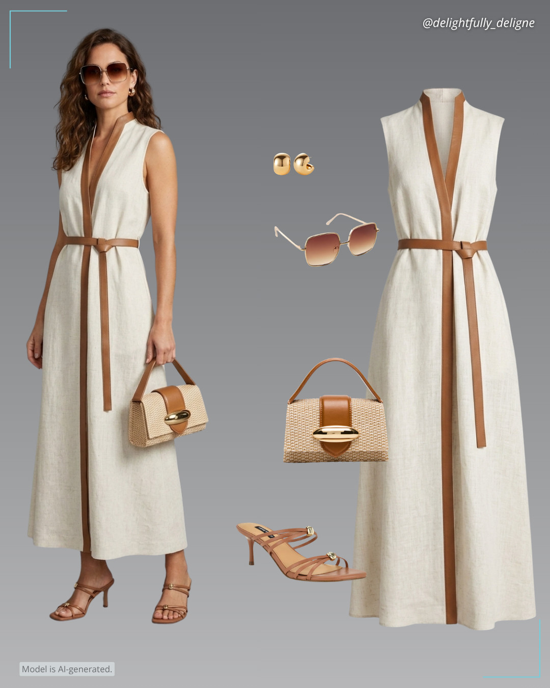 Minimal Summer Dressing ☀️  🤎  Block sleeveless stand-collar linen-blend dress, micro mini top-handle bag, strappy slip-on kitten heel dress sandals, oversized square sunglasses & hoop earrings
 

 #LTKOver40 #LTKSaleAlert