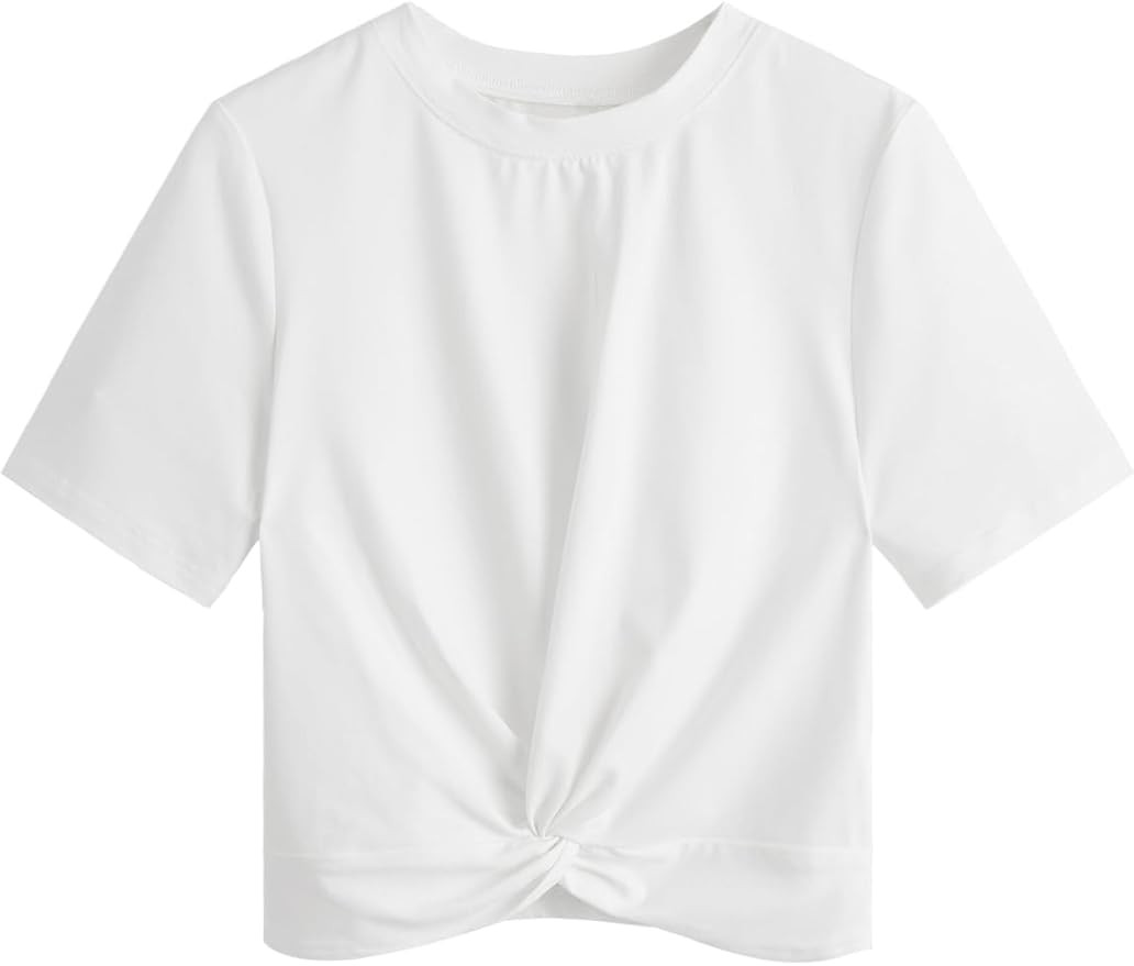 MakeMeChic Women's Summer Crop Top Solid Short Sleeve Twist Front Tee T-Shirt | Amazon (US)