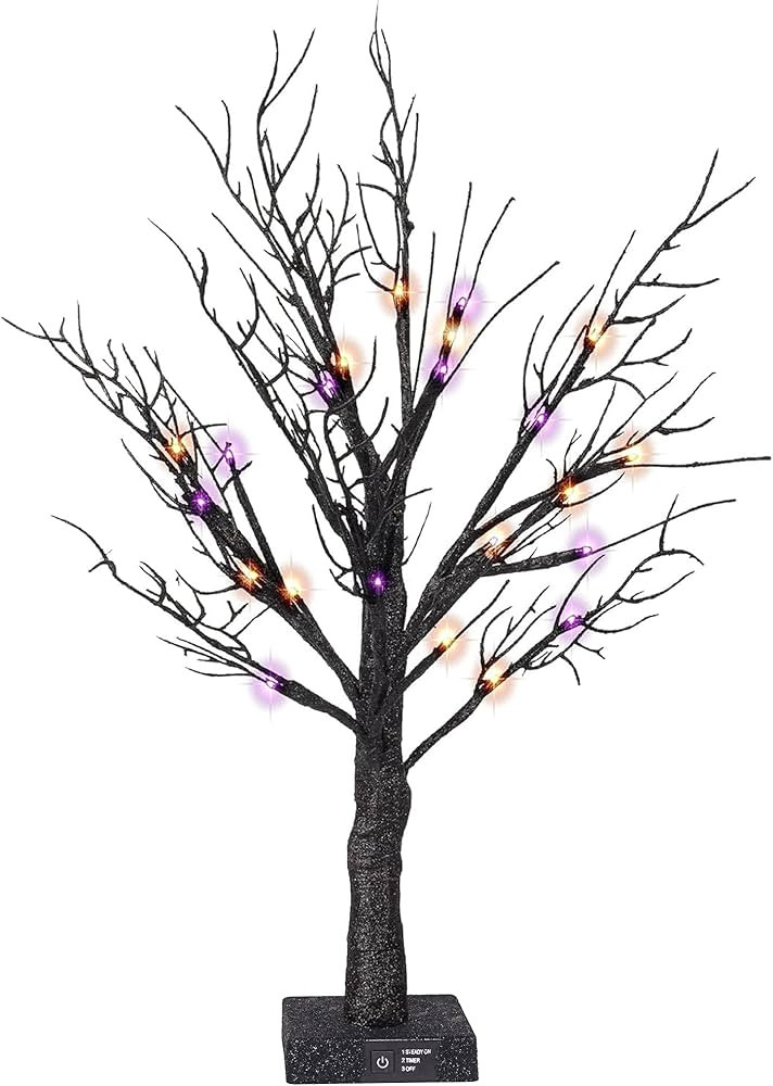 FUNPENY Lighted Black Birch Spooky Tree, 2FT Halloween Battery Operated Tree Lights with Spider W... | Amazon (US)