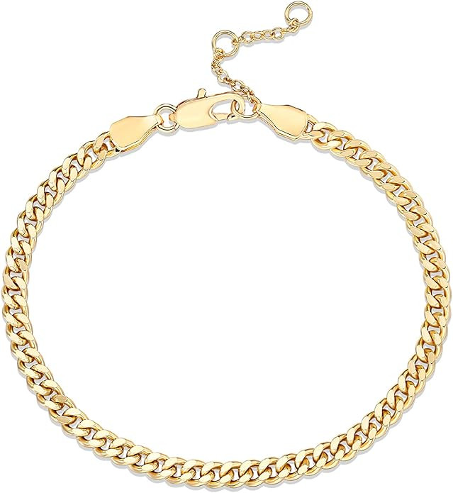 PAVOI 14K Gold Plated Paperclip/Curb/Figaro Chain Adjustable Bracelet for Women | Amazon (US)