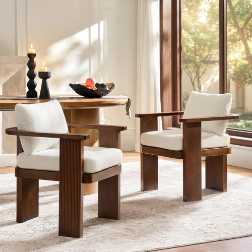 HULALA HOME Modern Dining Chairs Set of 2, Arm Dining Room Chairs with Solid Wood Fluted Legs, Up... | Amazon (US)
