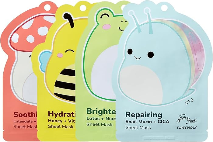 TONYMOLY x Squishmallows Sheet Mask Set – 4-Pack Facial Skincare Variety for Hydrating, Soothin... | Amazon (US)
