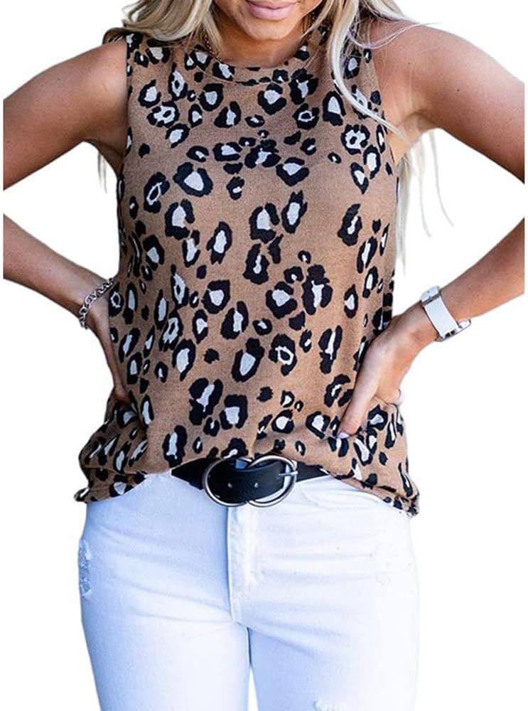 Womens Tank Top Leopard Print Loose Casual Sleeveless Tops 2024 Summer Tanks Blouse Shirts | Amazon (US)