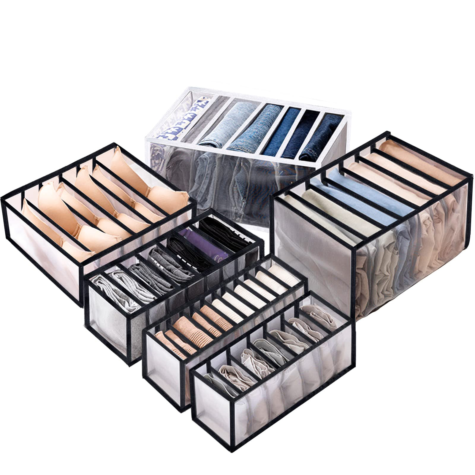 ULENDIS 6 Pack Washable Wardrobe Clothes Organizer, Foldable Compartment Storage Box Includes 6/7... | Amazon (US)