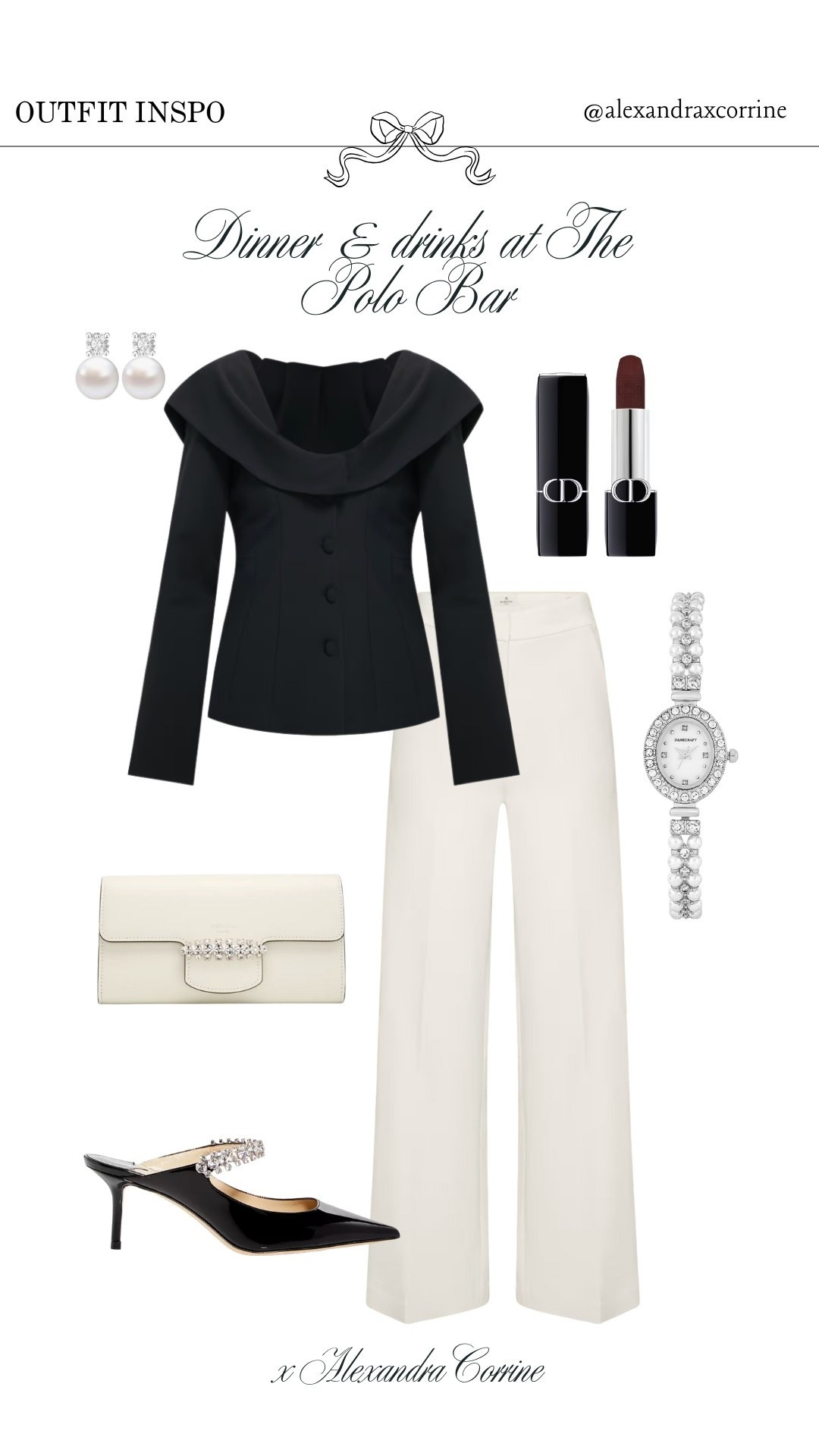 Dinner & drinks at The Polo Bar outfit 🍸🤍

Outfit inspo, outfit ideas, preppy chic style, Christmas outfit, holiday outfit inspo, off the shoulder, white pants, blazer top, rhinestone, diamond, glamorous, pearl 

#LTKSeasonal #LTKootd #LTKHoliday