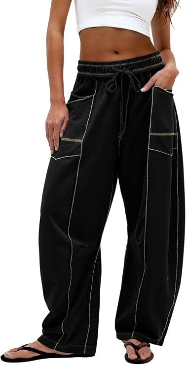 Dokuritu Barrel Sweatpants Women Casual Drawstring Elastic Waist Wide Leg Sweatpant with Pockets ... | Amazon (US)