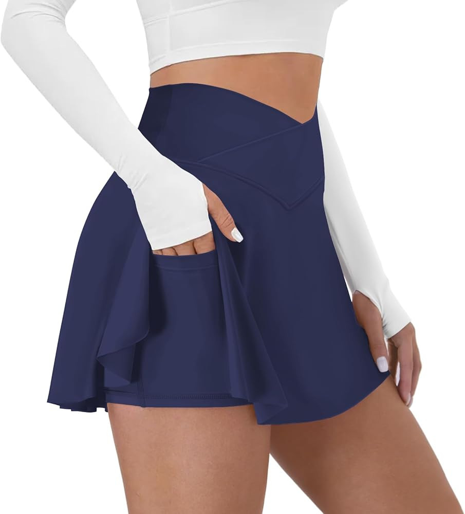 Tennis Skirt for Women with Pockets Shorts Crossover High Waisted Athletic Golf Skorts Running Wo... | Amazon (US)