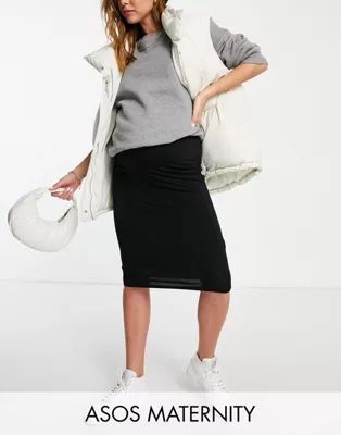 ASOS DESIGN Maternity jersey pencil midi skirt in black | ASOS (Global)