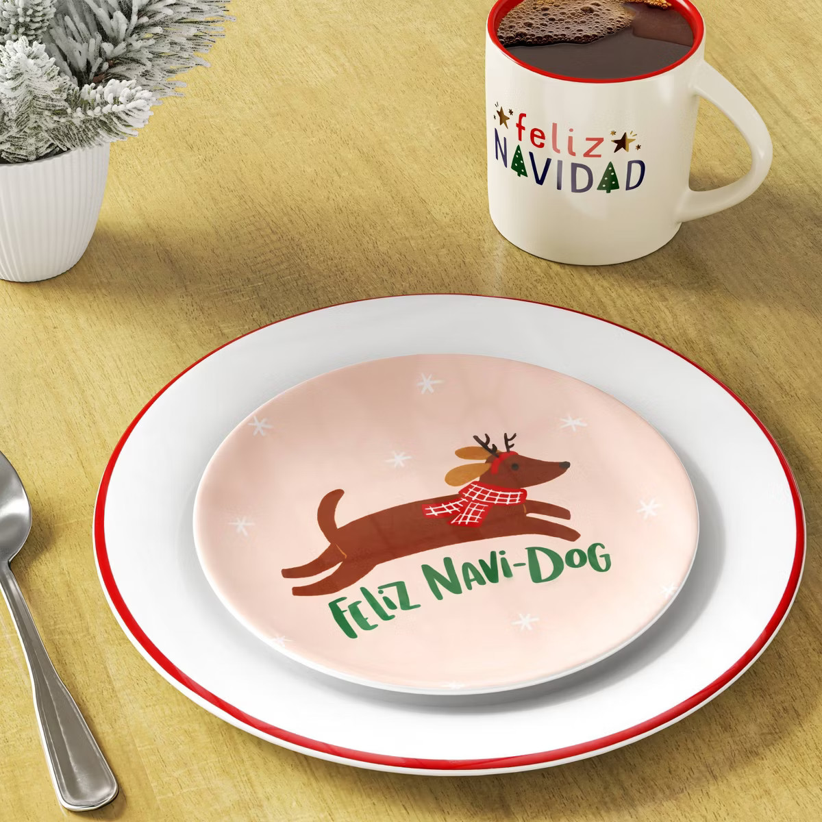 7.88" Christmas Melamine Feliz Navi Dog Salad Plate Pink - Wondershop™ | Target