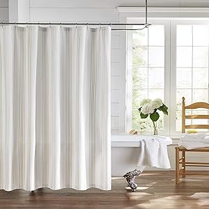 Elrene Home Fashions Farmhouse Living Homestead Stripe Fabric Bathroom Shower Curtain, Tan | Amazon (US)