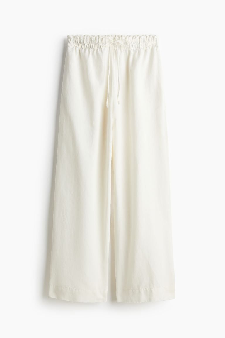 Linen-blend Pants - High waist - Ankle-length - White - Ladies | H&M US | H&M (US + CA)