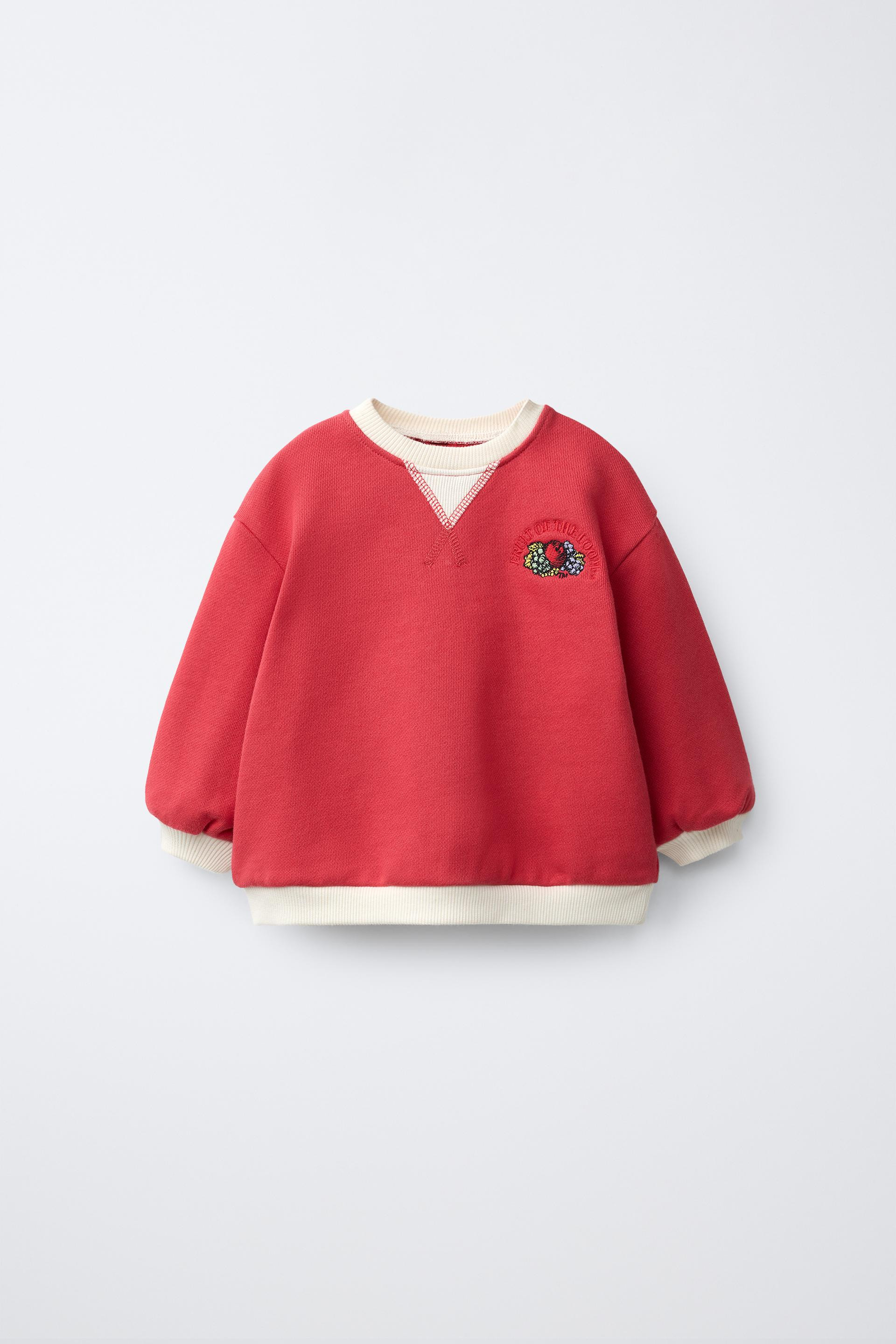 Zara - Fruit Of The Loom™ Embroidered Contrast Sweatshirt - Dark Red - 12-18 Months (33,9 Inches) - Kids | Zara US