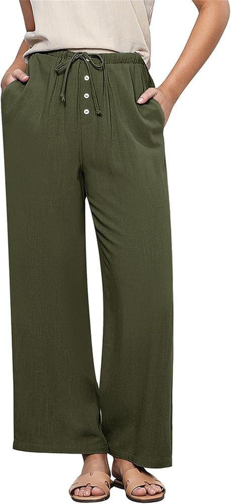 Hixiaohe Womens Linen Pants Summer Flowy Palazzo Trousers Casual Loose Wide Leg Pants High Waist ... | Amazon (US)