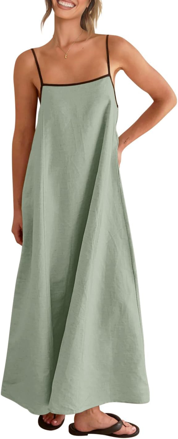 Shy Velvet Women's 2025 Summer Linen Maxi Dress Contrast Spaghetti Strap Dress Backless Sleeveles... | Amazon (US)