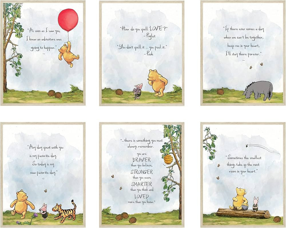 HerZii Prints Classic Winnie The Pooh Wall Art Decorations Set of 6 5x7 inch - Nursery Playroom H... | Amazon (US)