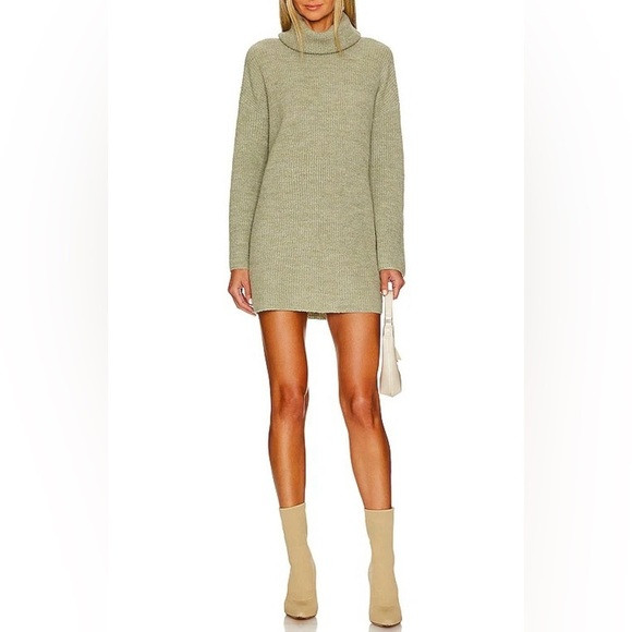 New L’Academie Sable Turtle Neck Mini Sweater Dress Light Olive size large | Poshmark
