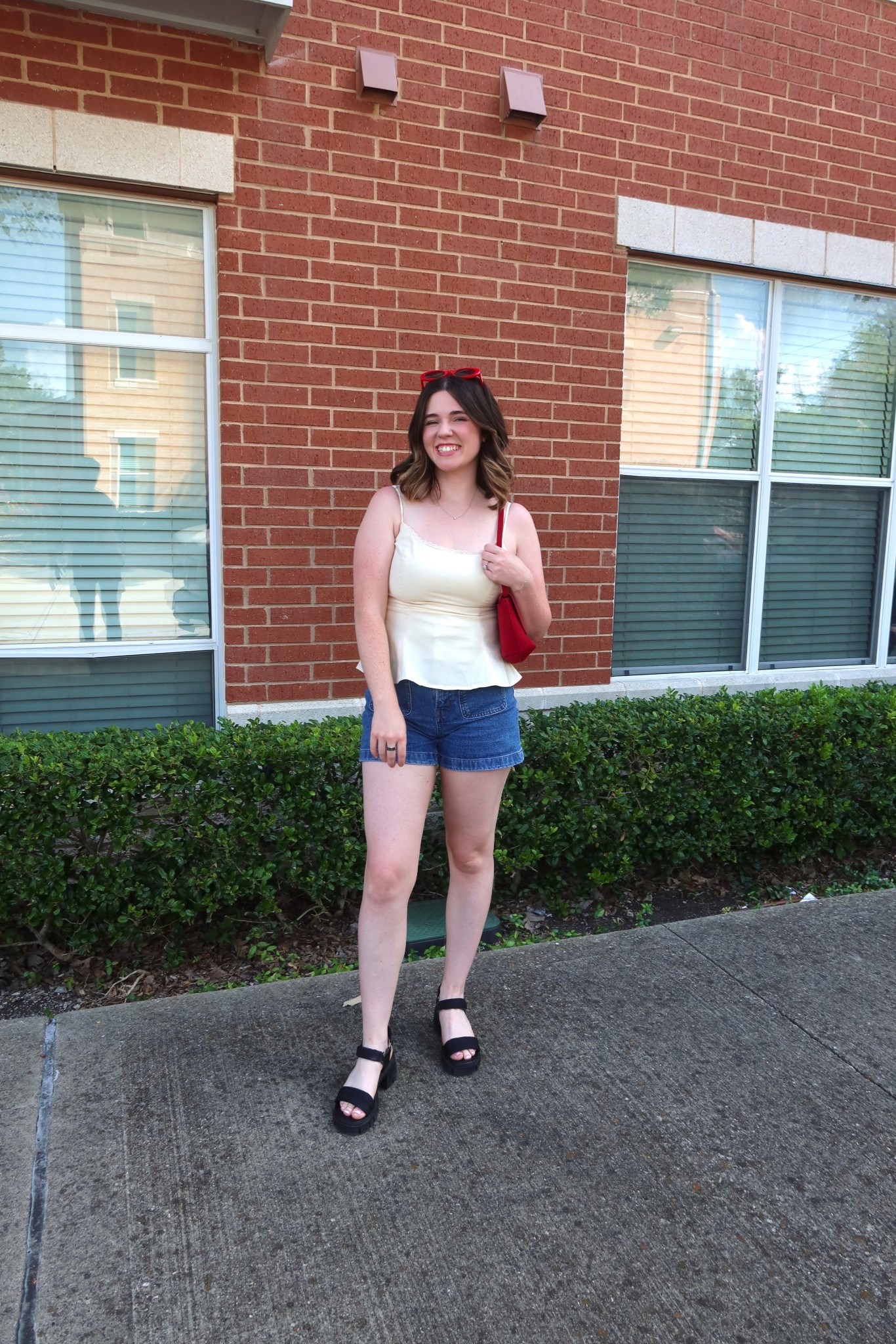 Everyday outfit 
Butter yellow tank is reformation 
Shorts are Madewell
Sandals are Steve Madden 
Purse and sunglasses are Madewell

#LTKStyleTip #LTKShoeCrush