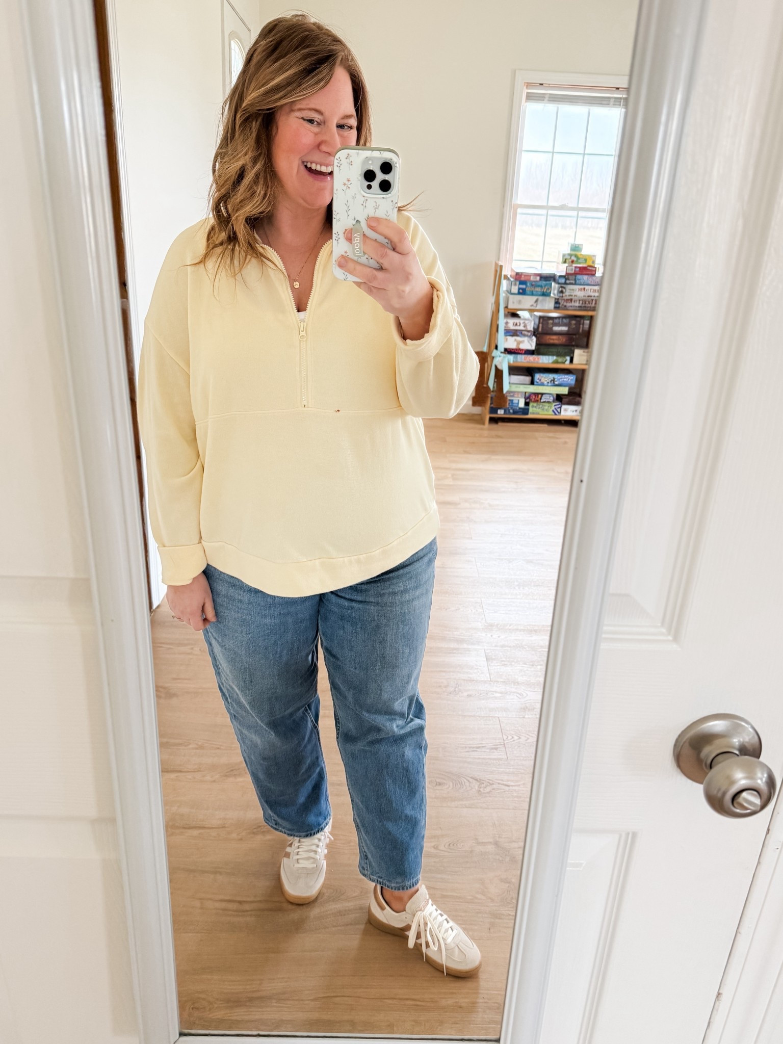 Wearing a 14 maternity in my barrel jeans.  My butter yellow quarter zip is sold out but I linked a few very similar ones!  

#LTKMidsize #LTKSeasonal #LTKBump