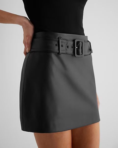 High Waisted Faux Leather Belted Mini Skirt | Express