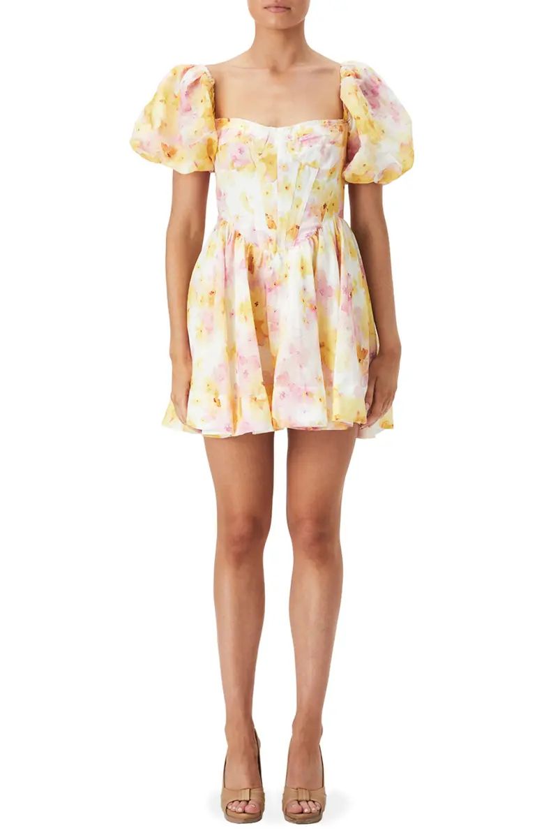Kiah Floral Print Corset Puff Sleeve Minidress | Nordstrom