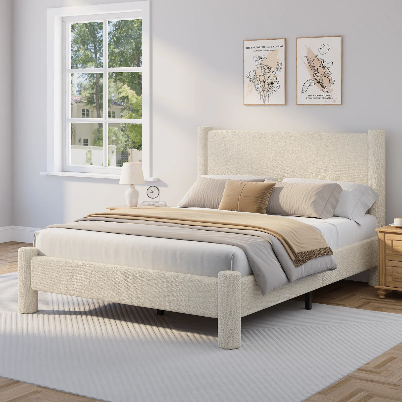 Boucle Upholstered Platform Bed with Soft Rounded Corners | Wayfair North America