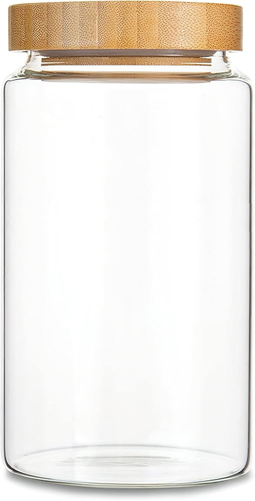 1200ML/42Oz Clear Cute Glass Storage Canister Holder with Airtight Bamboo Lid, Modern Decorative ... | Amazon (US)