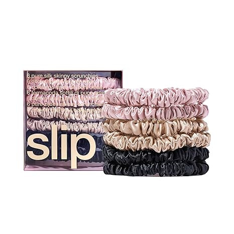 slip Skinny Scrunchies Multi | Set of 6 Pure Silk Skinny Scrunchies | Includes 2 Pink, 2 Caramel,... | Amazon (US)