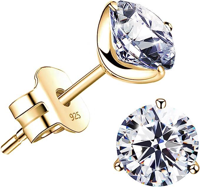 "STUNNING FLAME" 18K Gold Plated Silver Brilliant Cut Simulated Diamond Cubic Zirconia Stud Earri... | Amazon (US)