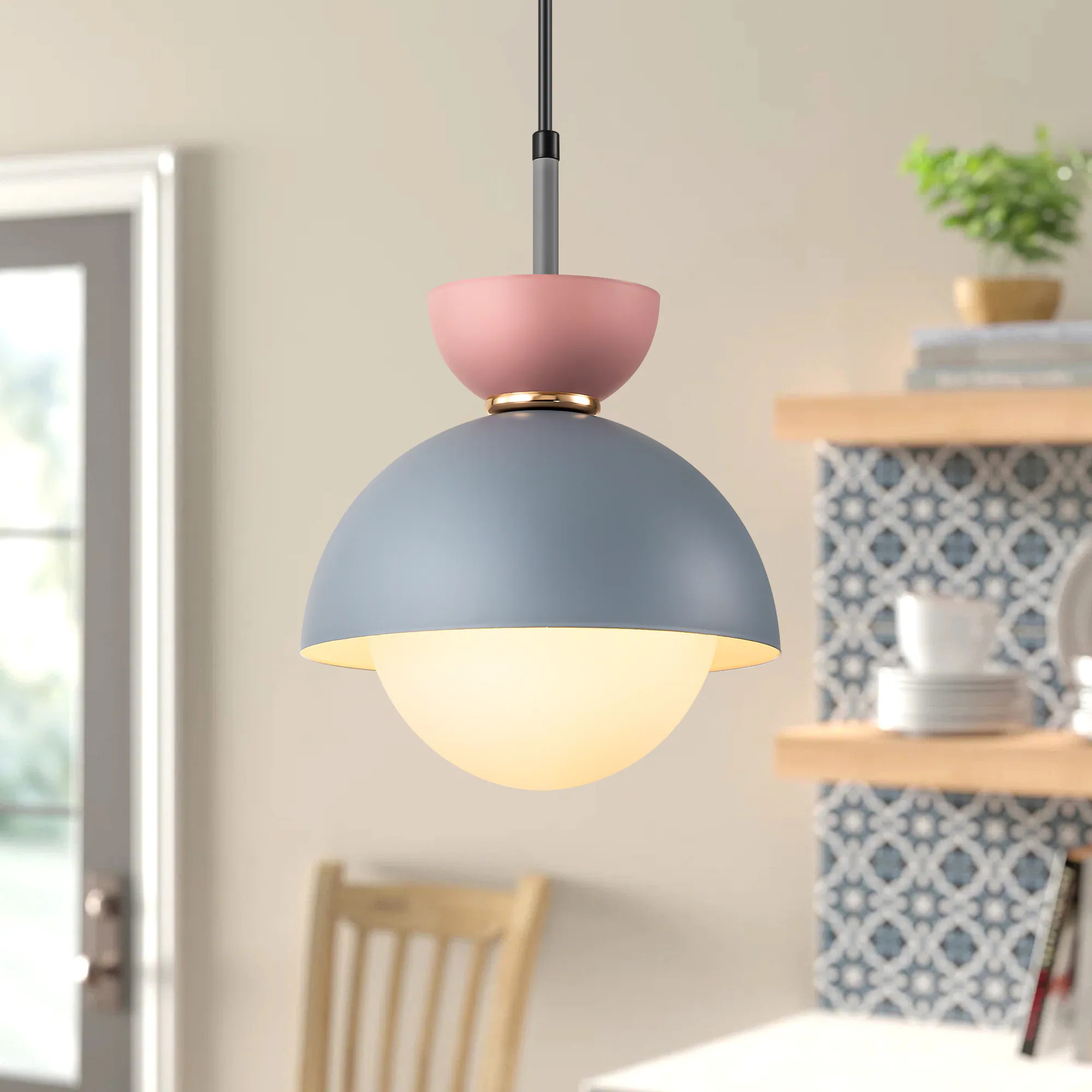 Rennnsan Conner 1 -Light Gray Glam Opal glass Dome Mini Hanging Pendant light | PL810149998 | Lowe's
