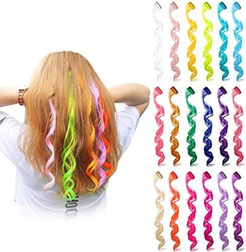 24 Pieces 24 Colors Multi-Colors Clip on in Hair Extensions Hair Pieces Colored Party Highlights ... | Amazon (US)