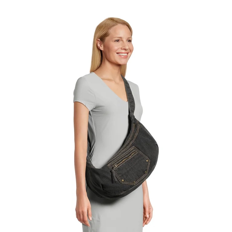 No Boundaries Women's Denim Hobo Bag, Dark Wash | Walmart (US)