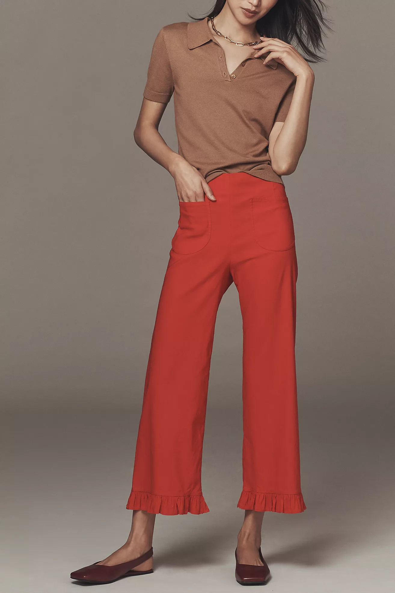 The Colette Magic Fabric Ruffle-Hem Crop Wide-Leg Pants by Maeve | Anthropologie (US)