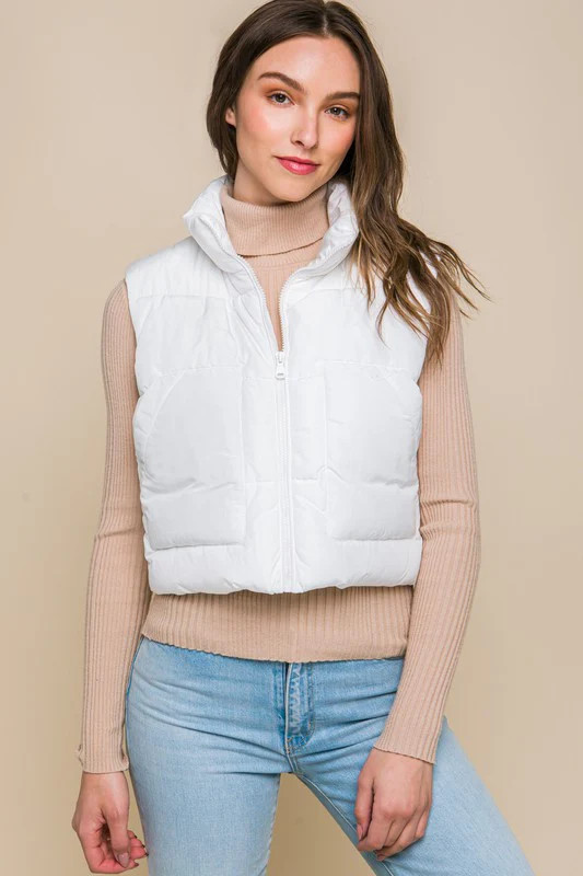 Puffer Vest With Pockets White / M | Casual Chic Boutique