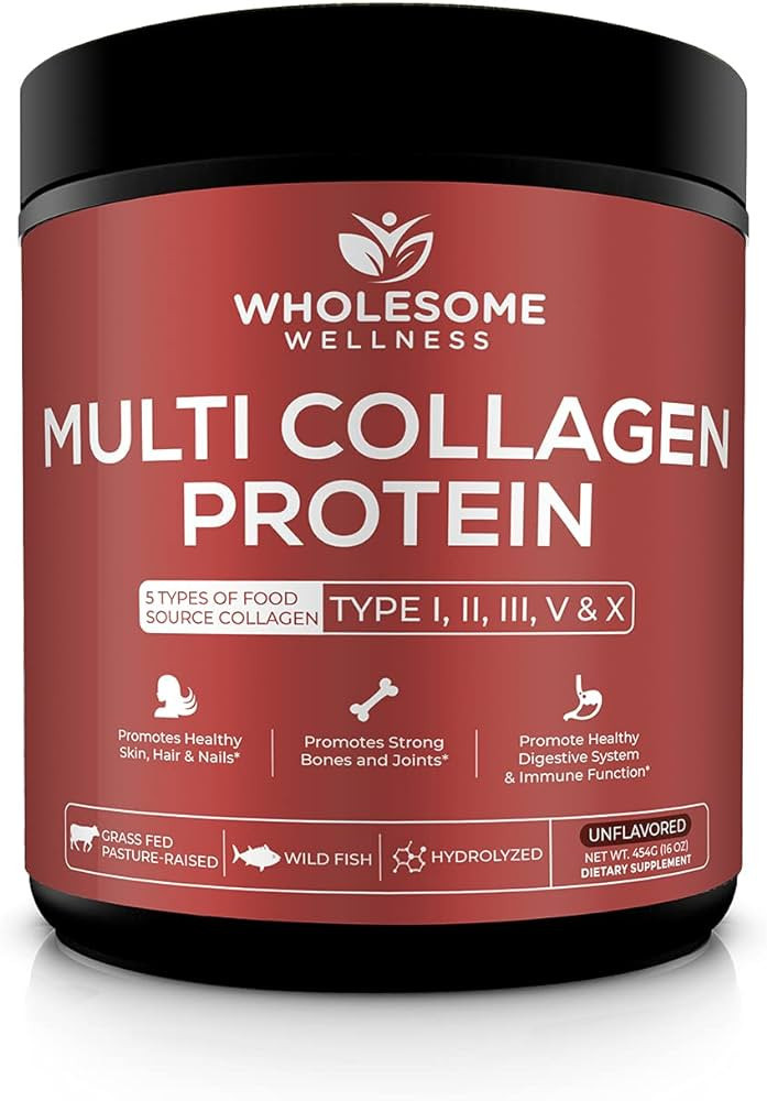 Multi Collagen Protein Powder Hydrolyzed (Type I II III V X) Grass-Fed All-in-One Super Bone Brot... | Amazon (US)