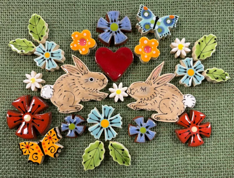 Bunnies in the Garden Mosaic Tile Pack 5 - Etsy | Etsy (US)