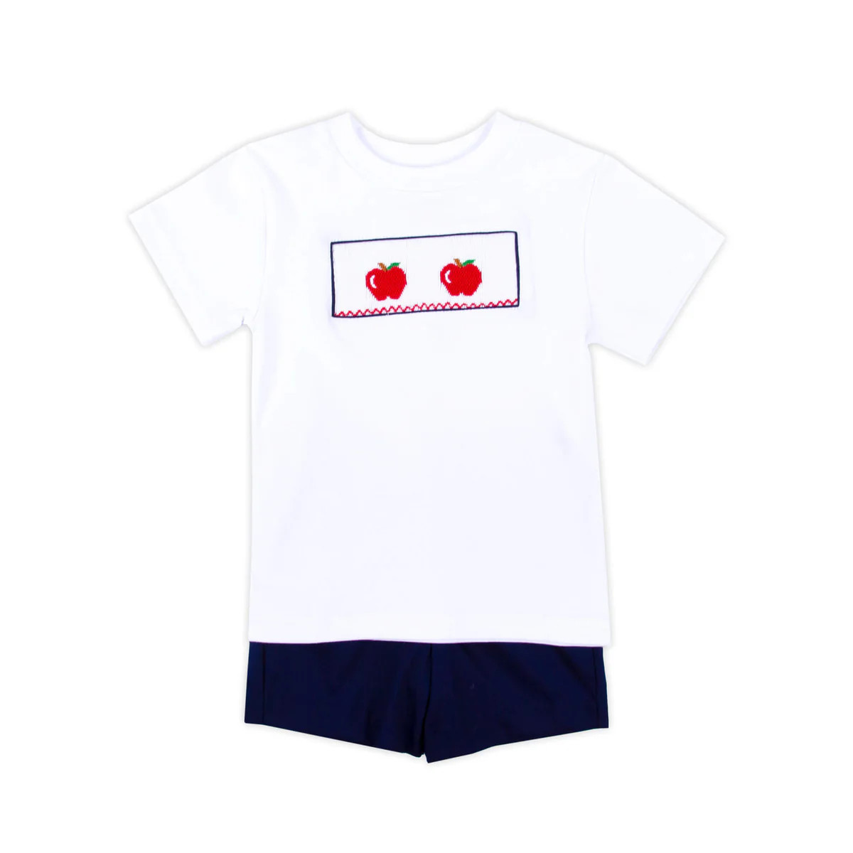 Apple Smocked Navy Short Set | Classic Whimsy