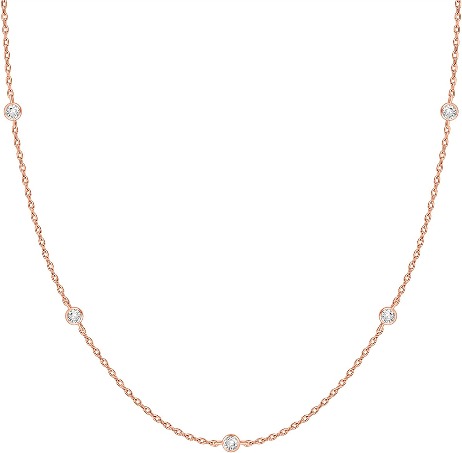 PAVOI 14K Gold Plated Station Necklace | Simulated Diamond BTY Necklace | Womens CZ Chain Necklac... | Amazon (US)