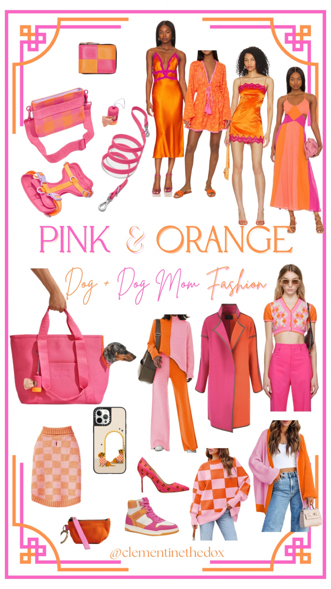 Pink and orange dog + dog mom outfits and accessories! 💖🧡 Perfect if you like to match your pup! Follow us on IG @clementinethedox for all things pink & orange!

• Wild One dog harness, leash, collar, treat pouch, & dog travel carrier
• Women’s pink and orange dresses  jacket, sweaters, loungewear, cardigan, shoes, and accessories. Mix of high and low price points, some designer/luxury and some Amazon pieces
• Orange and pink checkered dog sweater
• Dachshund mirrored phone case

Colorful style, matching, puppy, pets, cocktail dress, slip dress, party dress, maxi dress, checkers, trendy, outerwear, coat, Jacquemus, pink aesthetic, orange aesthetic, cropped cardigan, statement piece, oversized sweater, wallet, shoes, tote bag, heels, dog accessories, dog mom style, #ltkpets #ltkdog

#LTKfamily #LTKstyletip #LTKGiftGuide