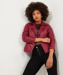 Stitch Detail Leather Biker Jacket | Joe Browns