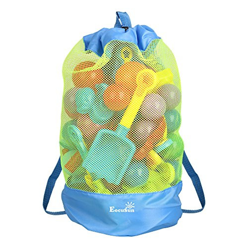 EocuSun Large Mesh Beach Bag Tote Durable Sand Away Drawstring Backpack Swim and Pool Toys Balls Storage Bags Packs, Stay Away From Sand and Water, Toy Not Included, Blue | Amazon (US)