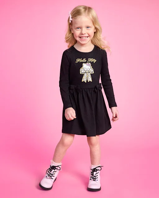 Toddler Girls Hello Kitty® Glitter Puff Print Bubble Dress - Black | The Children's Place