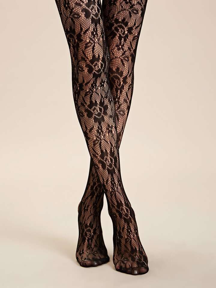 1pair Ditsy Floral Mesh Hollow Out Long Stockings | SHEIN