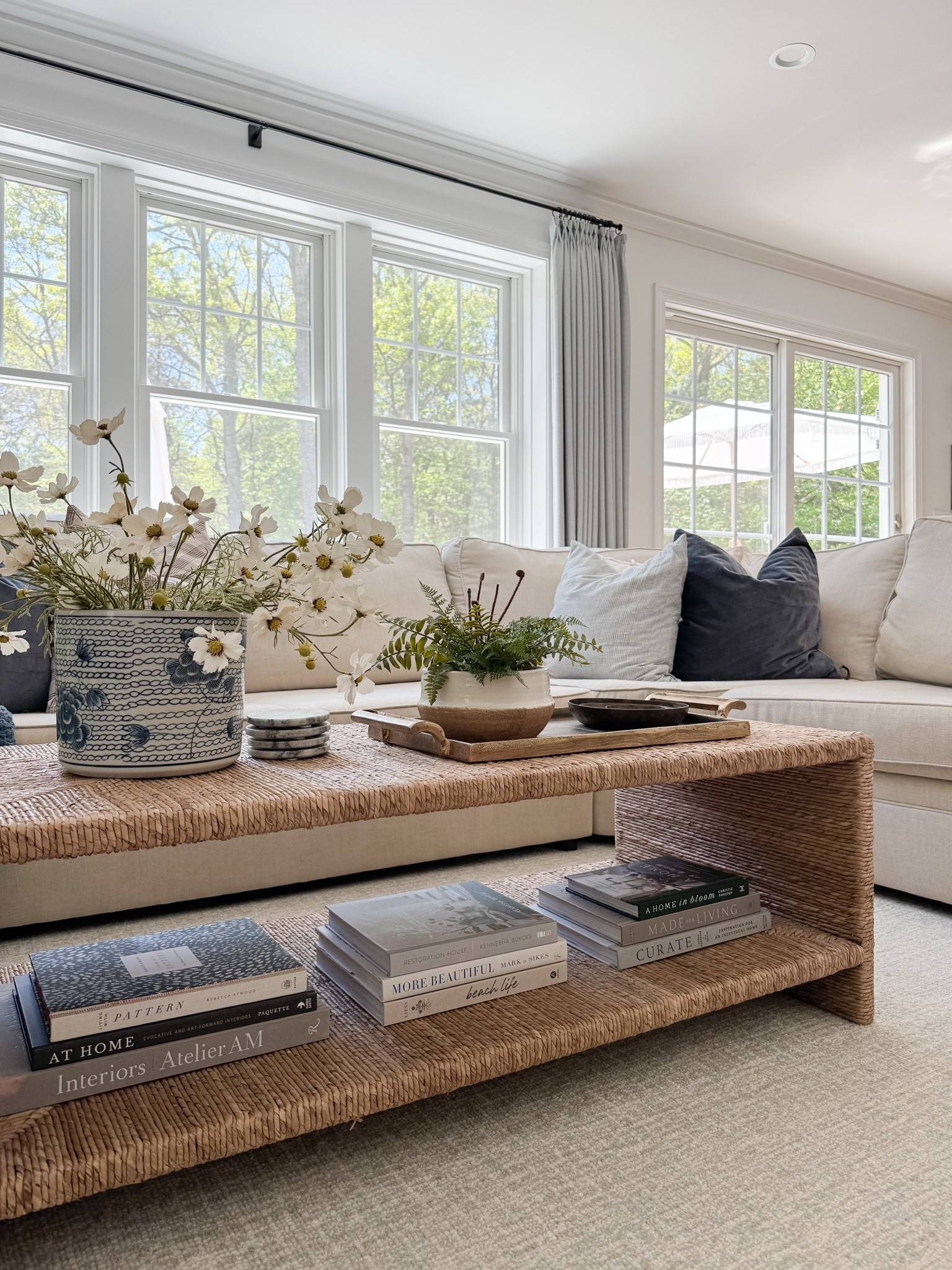 Coastal Living Room

coastal home, sectional, beige home, pottery barn, woven coffee table, gray curtains, sherri calnan home

#LTKHome