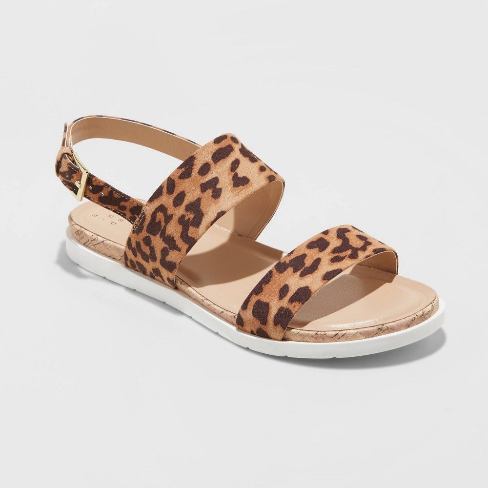 Women's Malia Leopard Print Two Strap Ankle Sandals - A New Day™ | Target