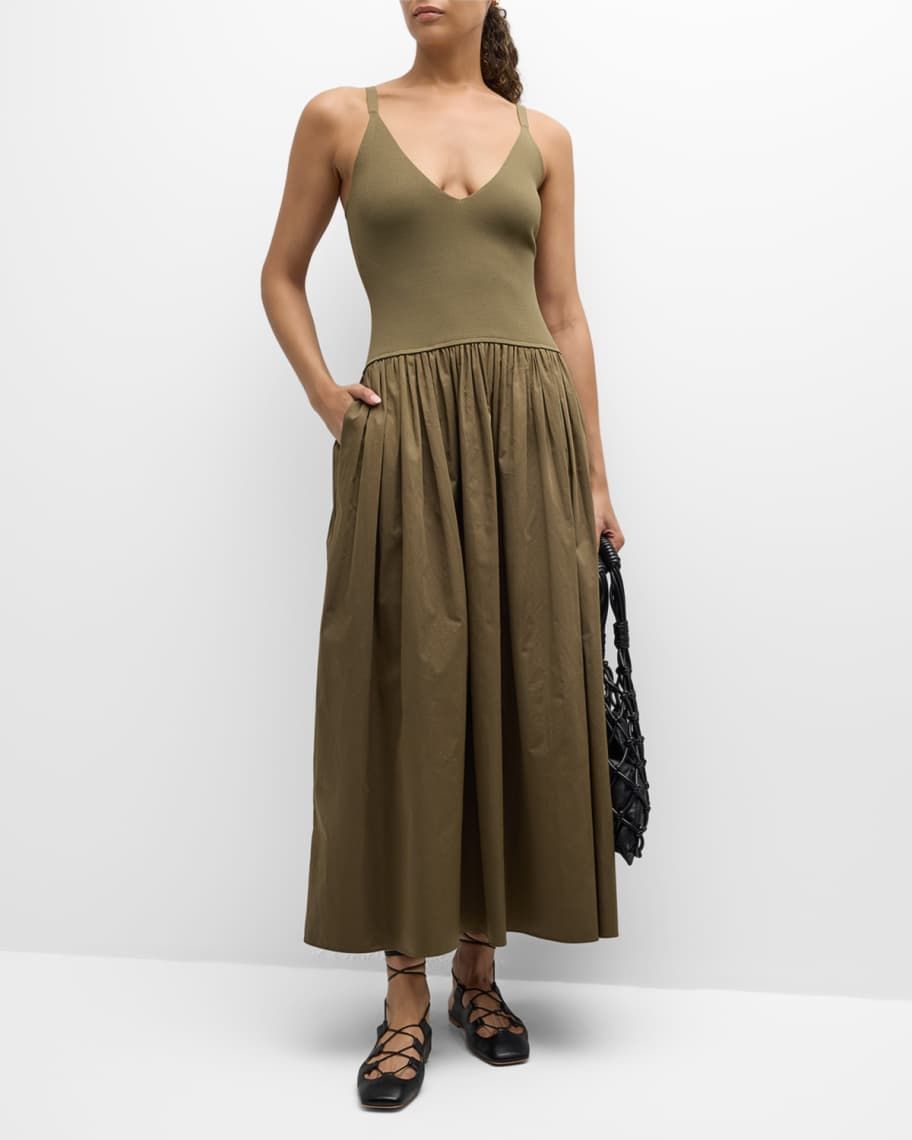 Knit Combo Poplin Maxi Dress | Neiman Marcus